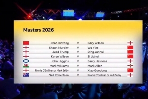 斯诺克大师赛首轮对阵：丁俊晖再战小特，赵心童vs加里·威尔逊