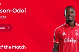 2球1助攻，官方：蓝军旧将奥多伊当选诺丁汉森林3-0热刺全场最佳